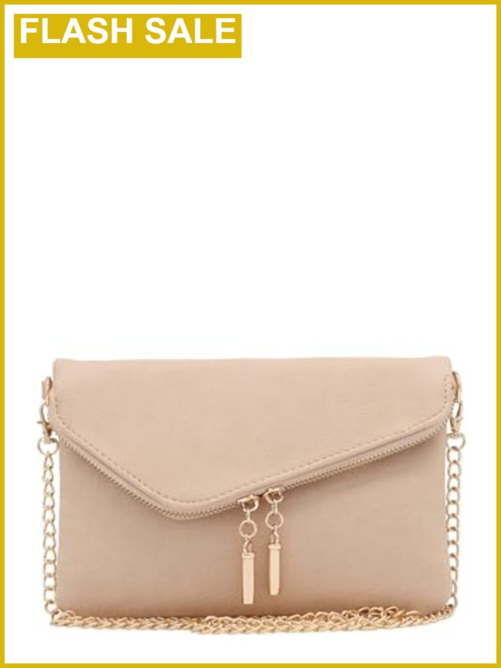 Faux Leather Envelope Wristlet Crossbody Clutch Purse w Chain Strap